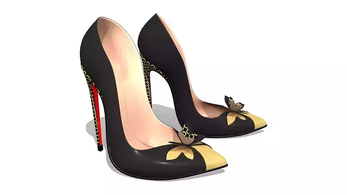 Black Classic Leather Butterfly Point-toe Heels Pumps