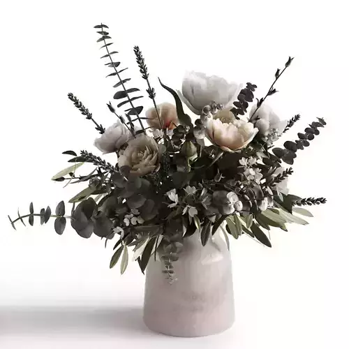 Photorealistic model of bouquets of flowers in vase  