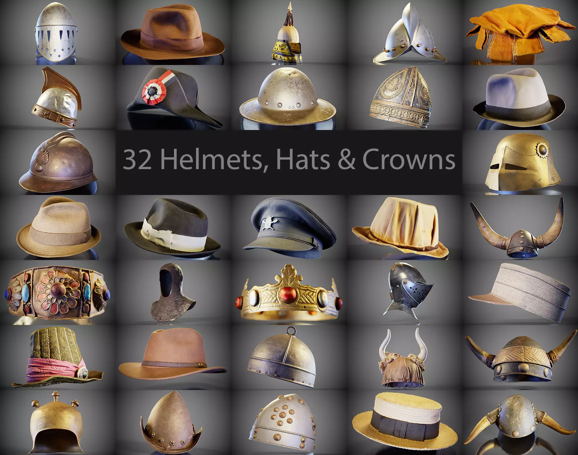 32 Hats and Helmets 3D Model Collection_0