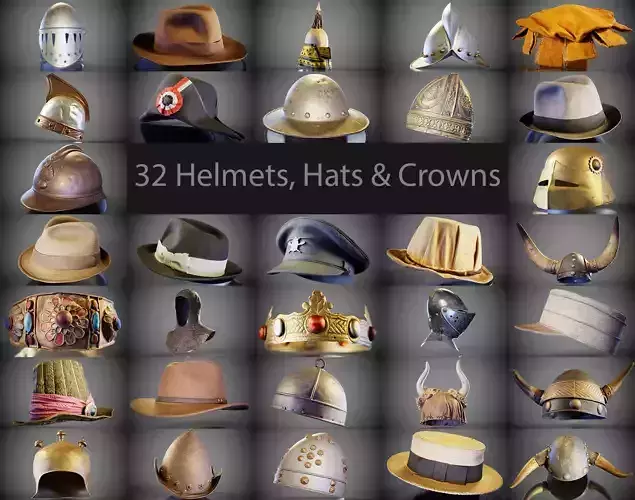 32 Hats and Helmets 3D Model Collection