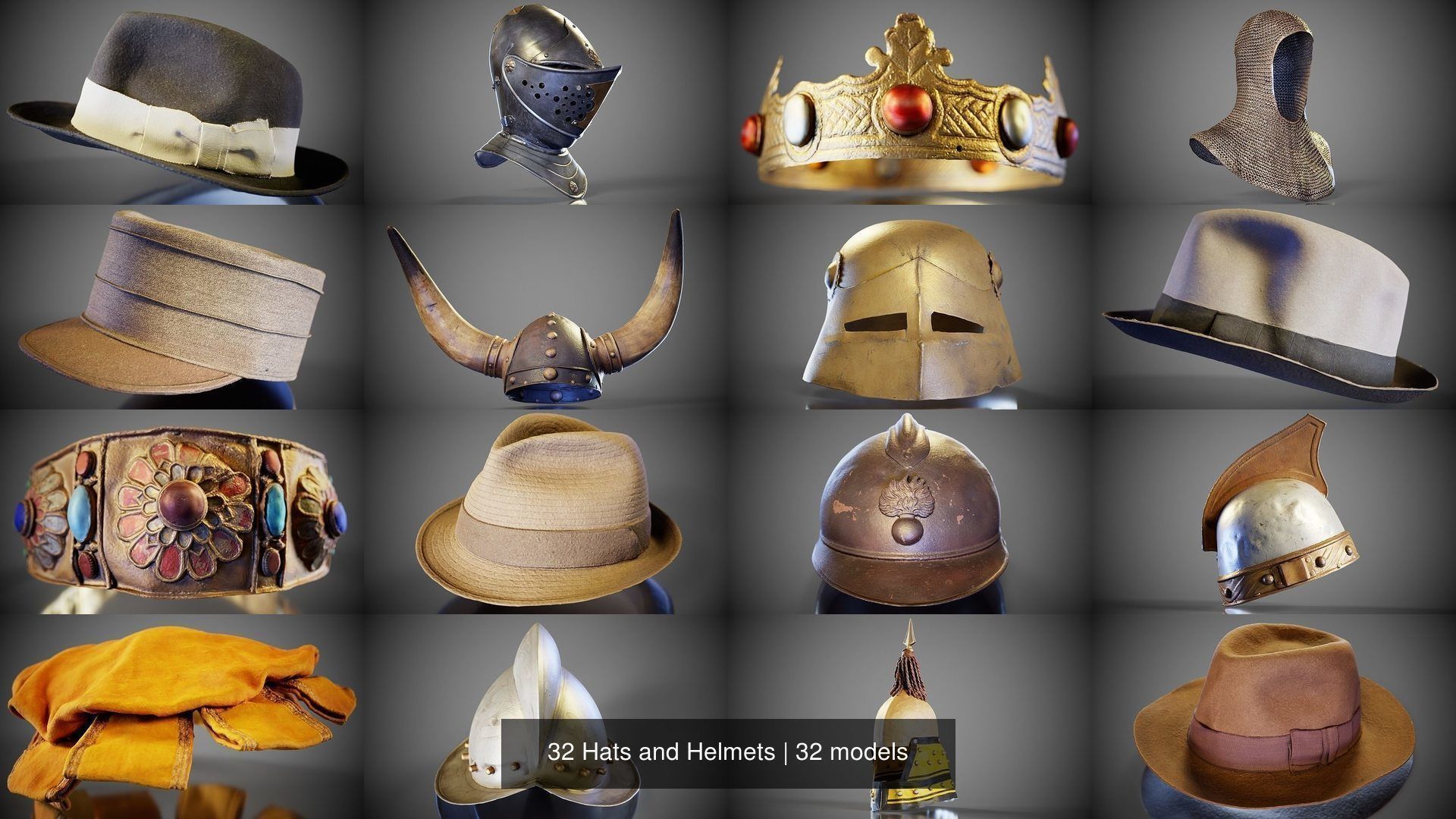 32 Hats and Helmets 3D Model Collection_34