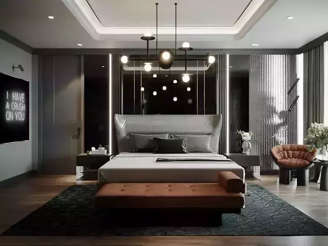 Bed room Interior scene 3D model
