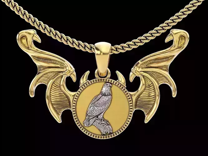 Eagle wings pendant gold silver printable jewelry 3D model