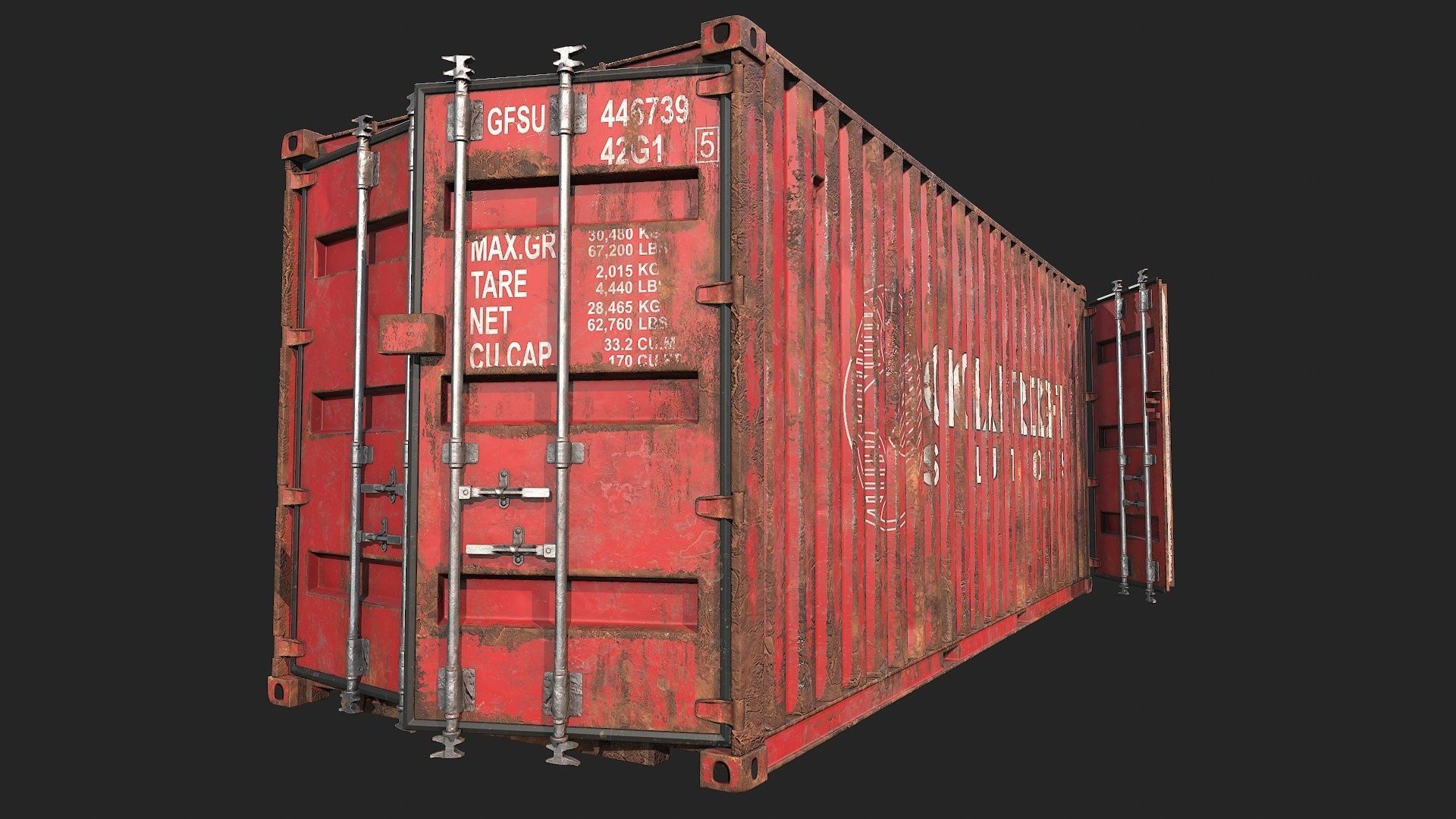 Low Poly PBR Shipping Container 20ft Low-poly 3D model_6