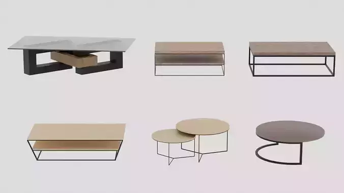 Wooden Coffee Tables Low-poly 3D Collection