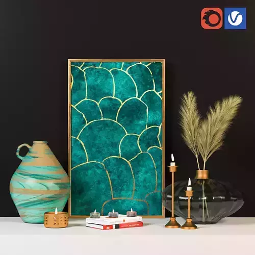 Decorative Set 1 teal abstract painting on wall Free 3D model