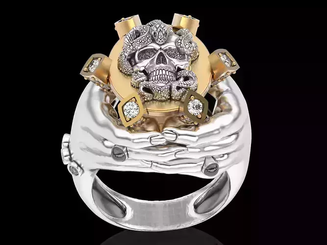 Skull  hands ring  gold printable jewelry 3D model