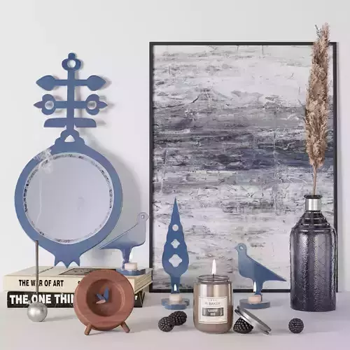 Decorative set 4 bird figurines and book on table Free 3D model