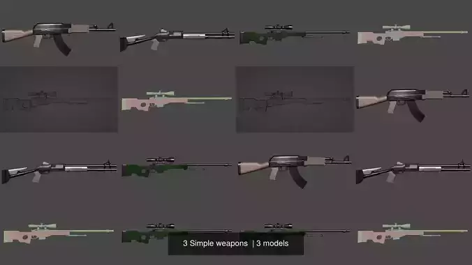 3 Simple weapons  3D Model Collection