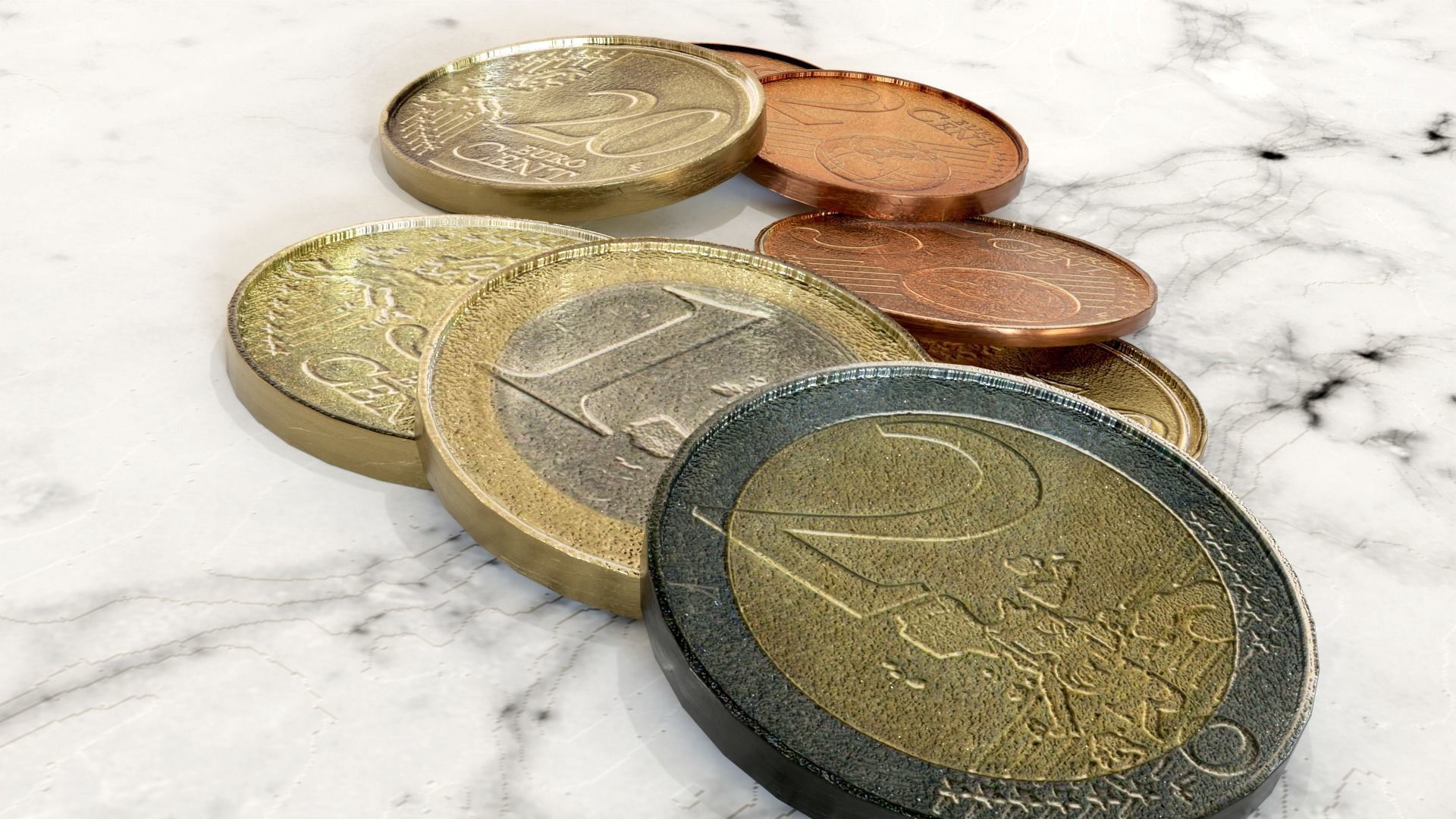 Low Poly Euro Coins Collection All Euro Coins Low-poly 3D model_1