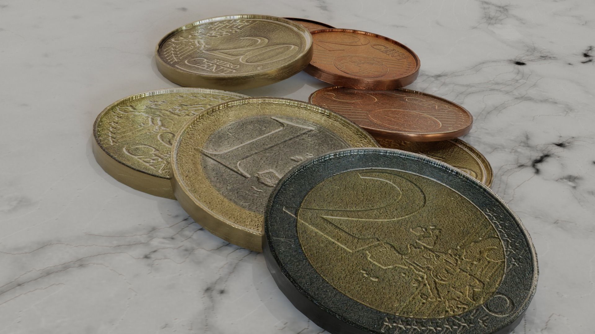 Low Poly Euro Coins Collection All Euro Coins Low-poly 3D model_8