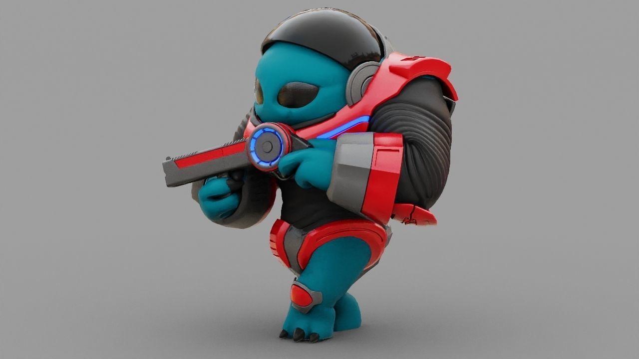 Toon Alien Trooper rigged - animated character 3D model_6