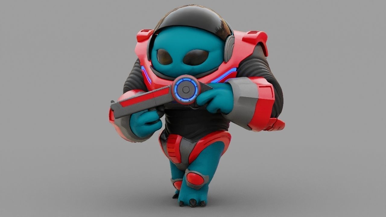Toon Alien Trooper rigged - animated character 3D model_5