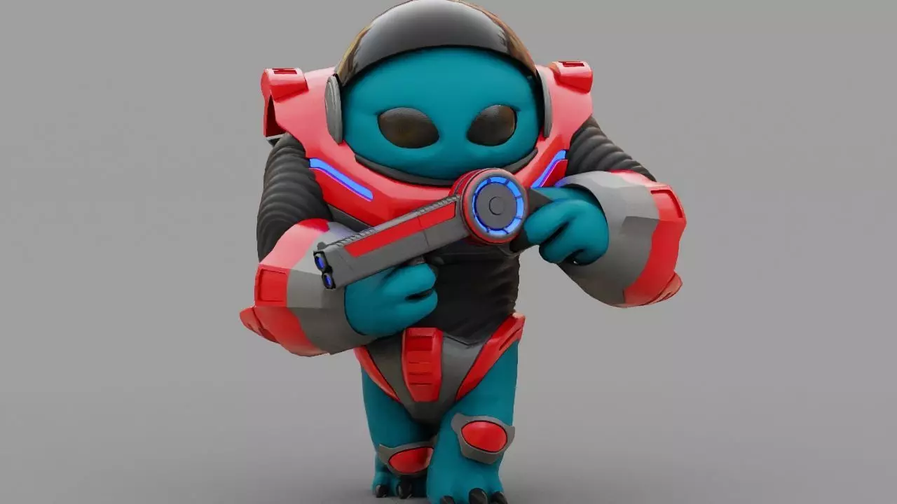 Toon Alien Trooper rigged - animated character 3D model_0