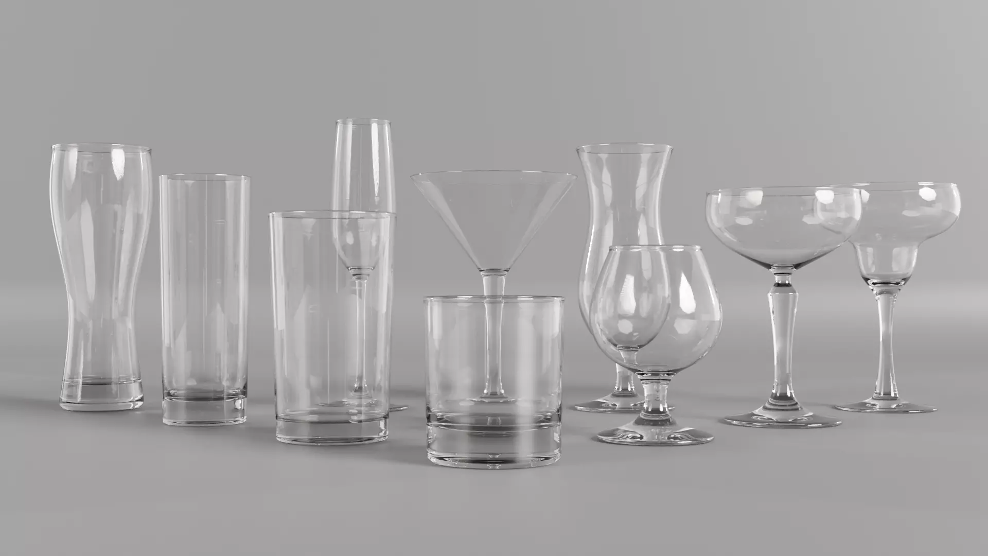Restaurant-bar glassware collection Low-poly 3D model