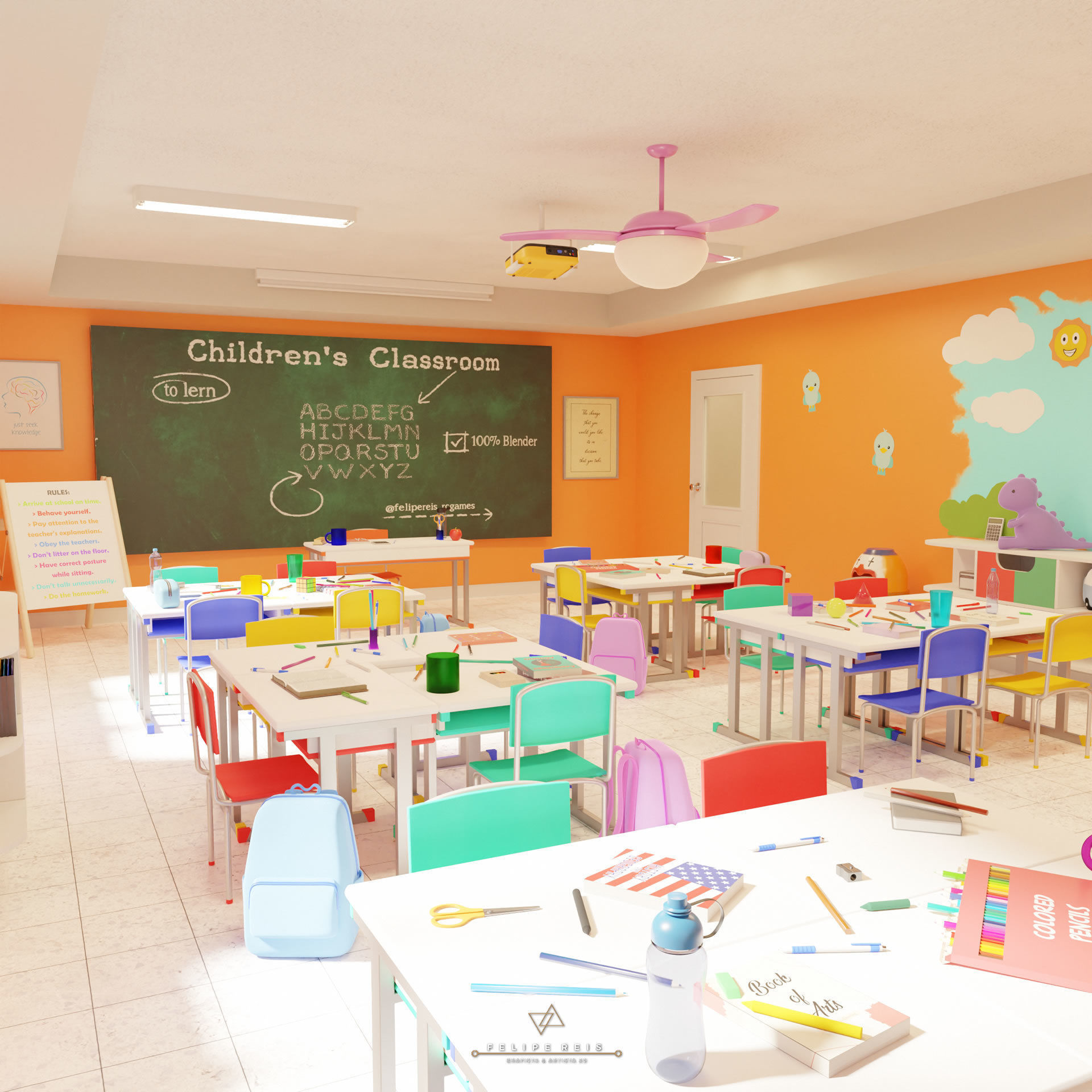 CHIDRENS CLASSROOM LOW POLY SCENE Low-poly 3D model_2