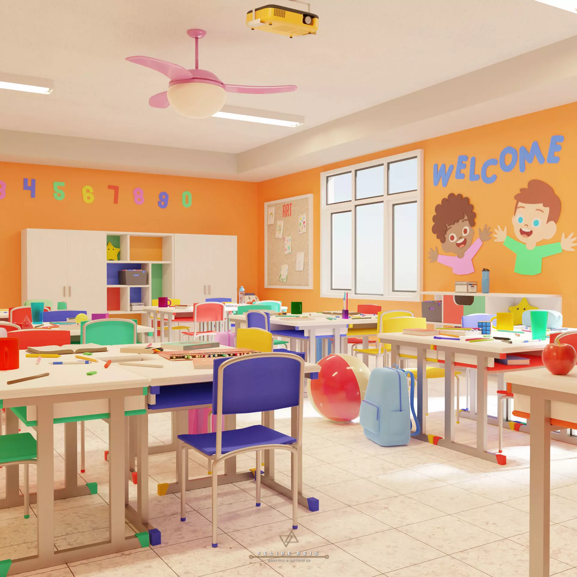 CHIDRENS CLASSROOM LOW POLY SCENE Low-poly 3D model_0