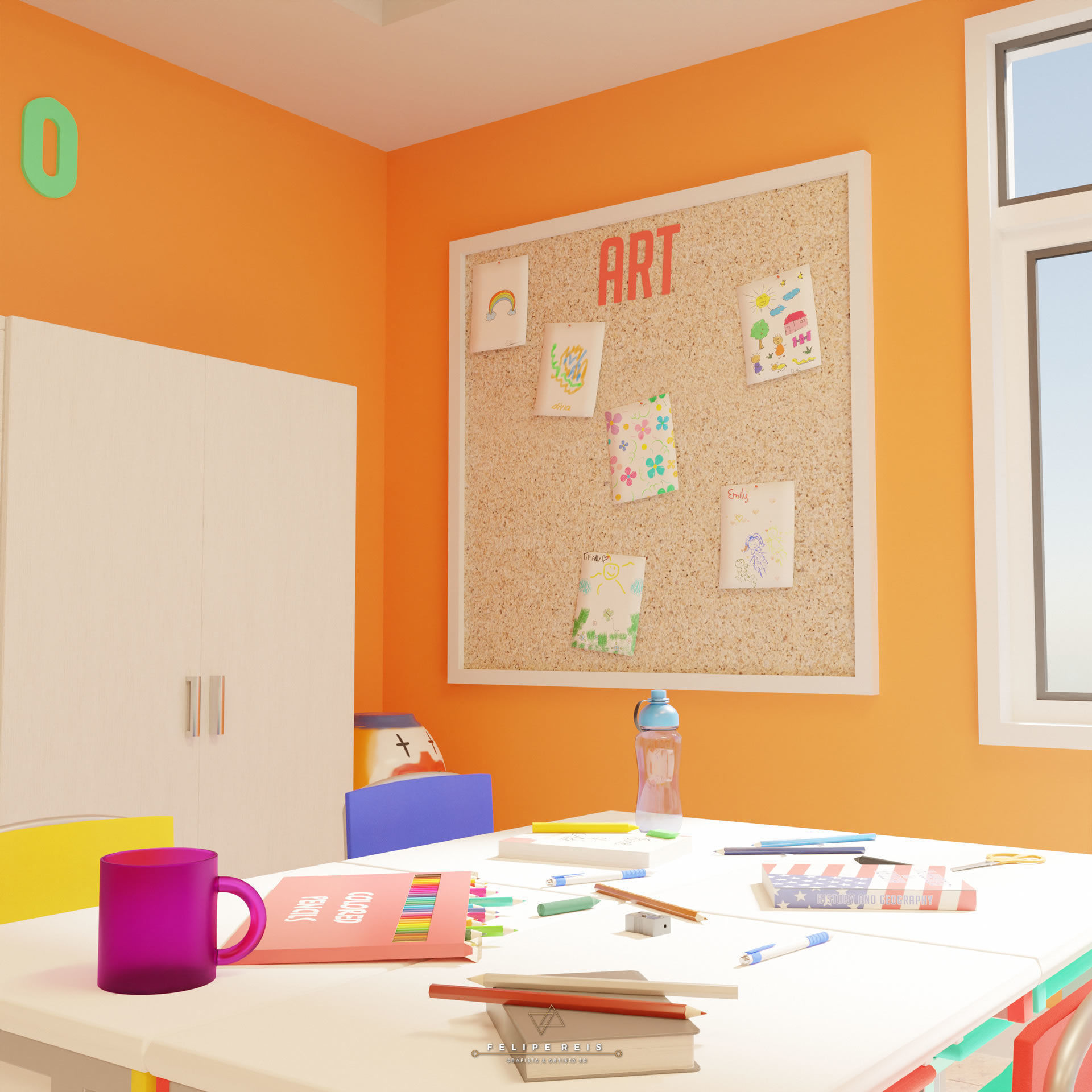 CHIDRENS CLASSROOM LOW POLY SCENE Low-poly 3D model_9