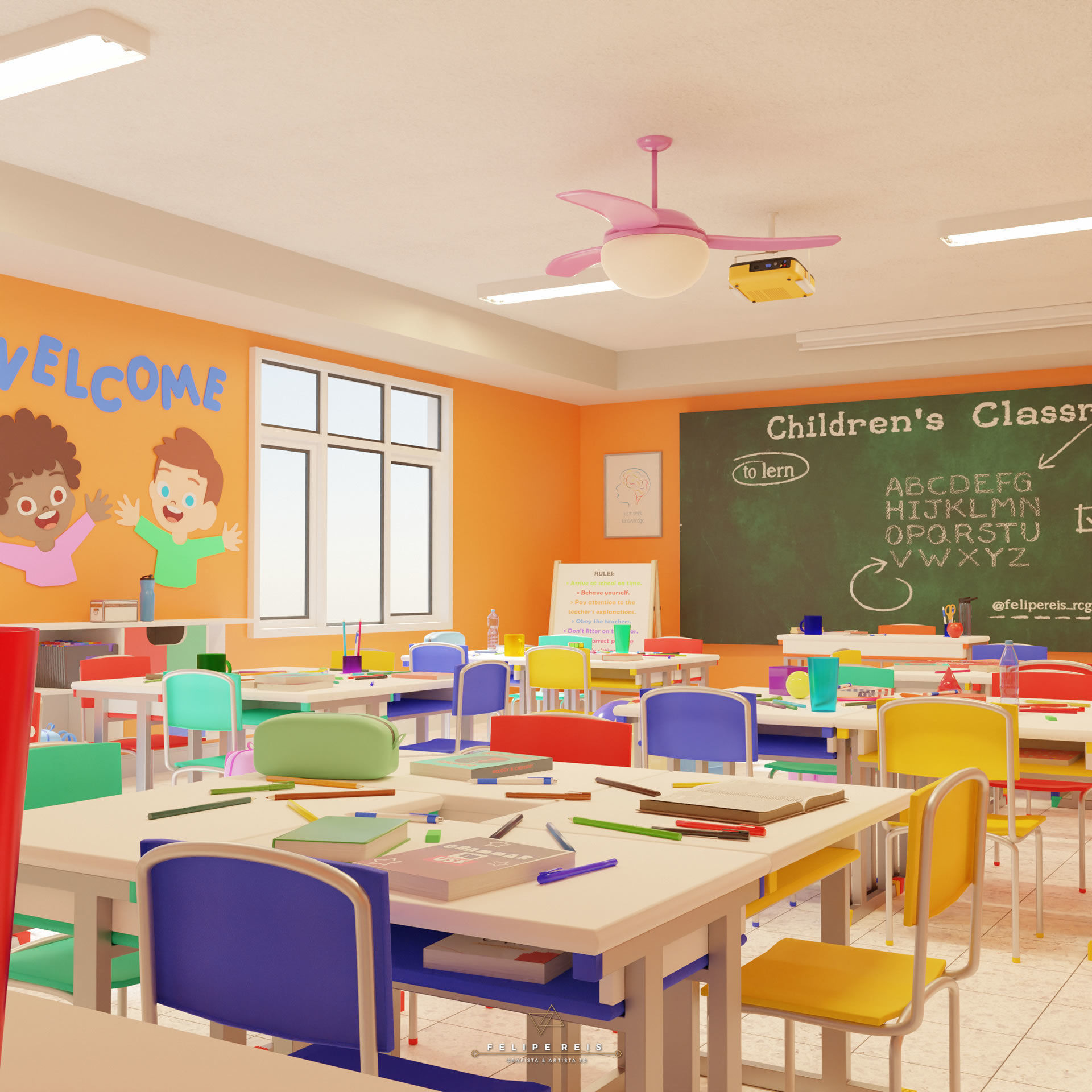 CHIDRENS CLASSROOM LOW POLY SCENE Low-poly 3D model_3