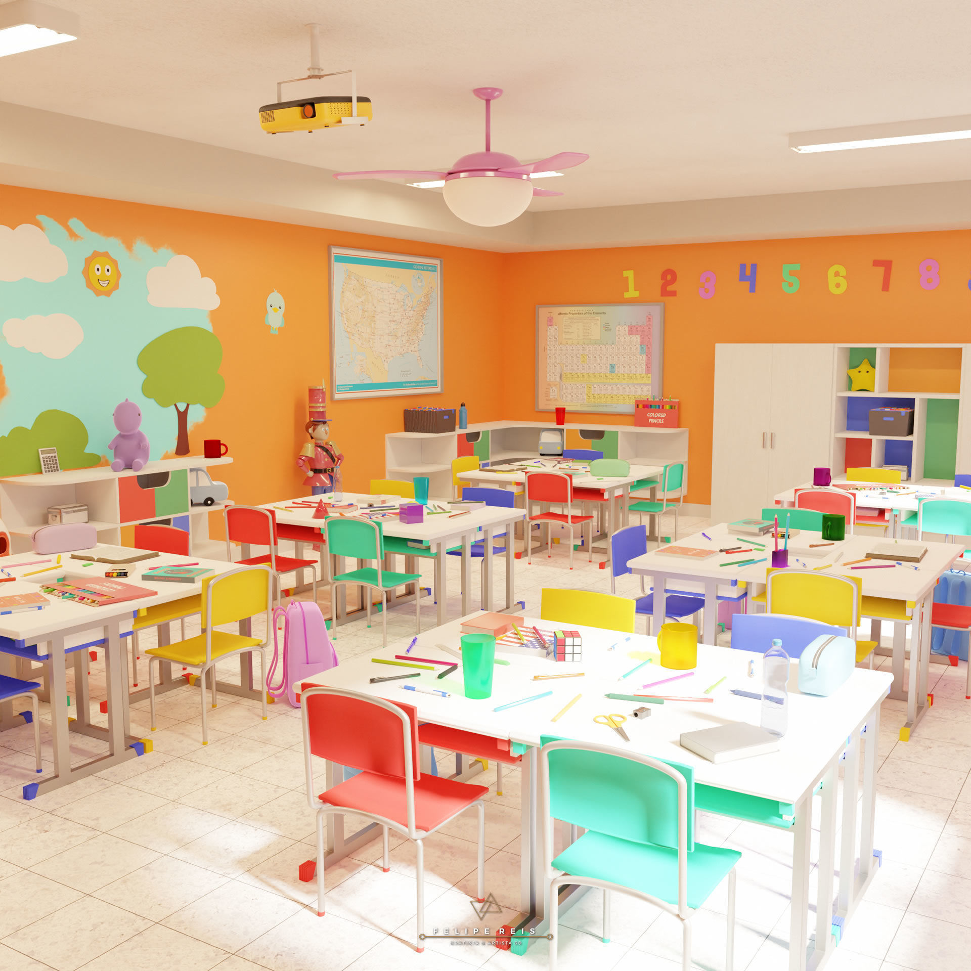 CHIDRENS CLASSROOM LOW POLY SCENE Low-poly 3D model_1