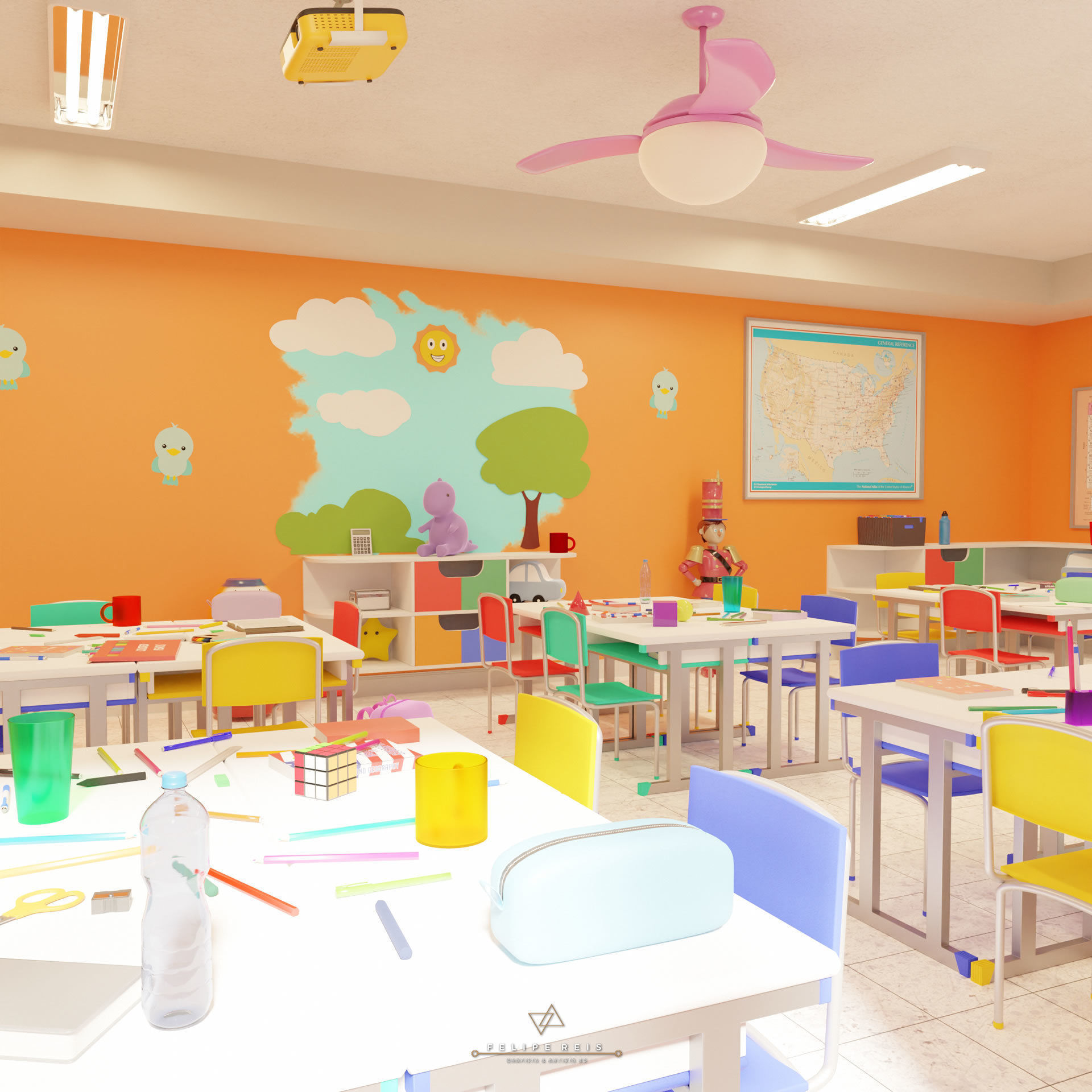 CHIDRENS CLASSROOM LOW POLY SCENE Low-poly 3D model_5