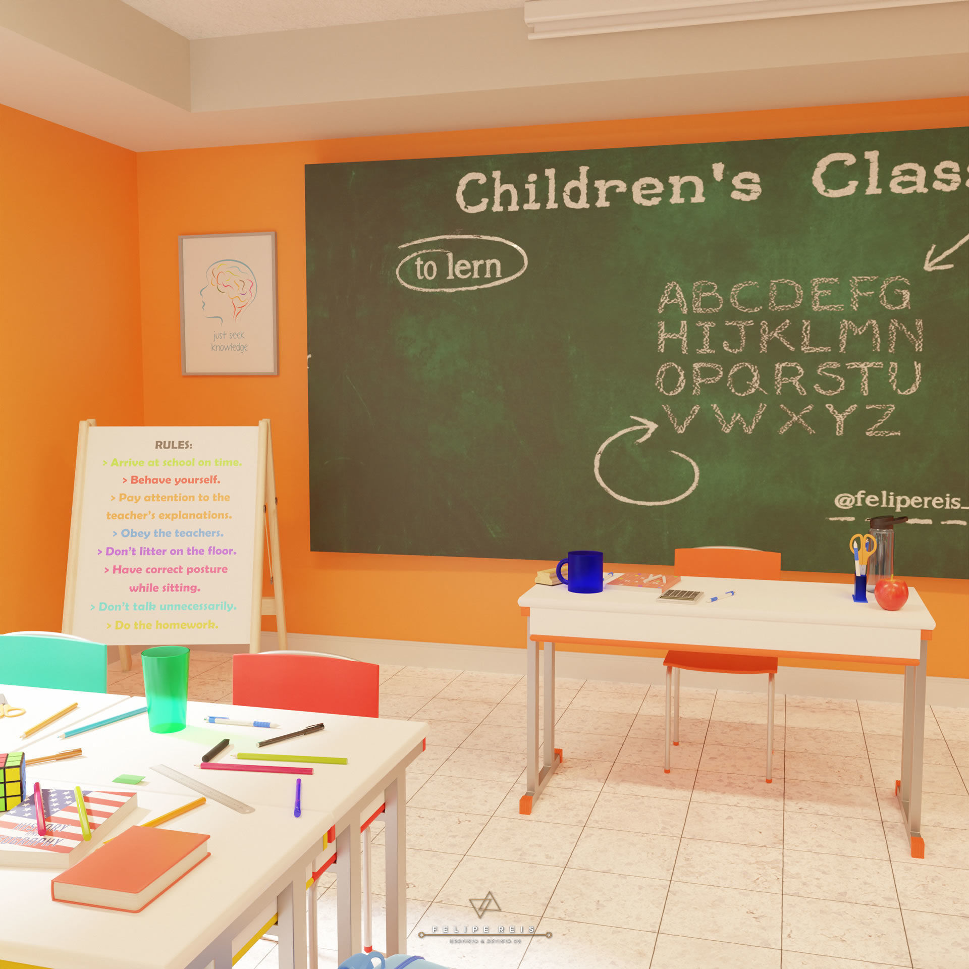 CHIDRENS CLASSROOM LOW POLY SCENE Low-poly 3D model_7