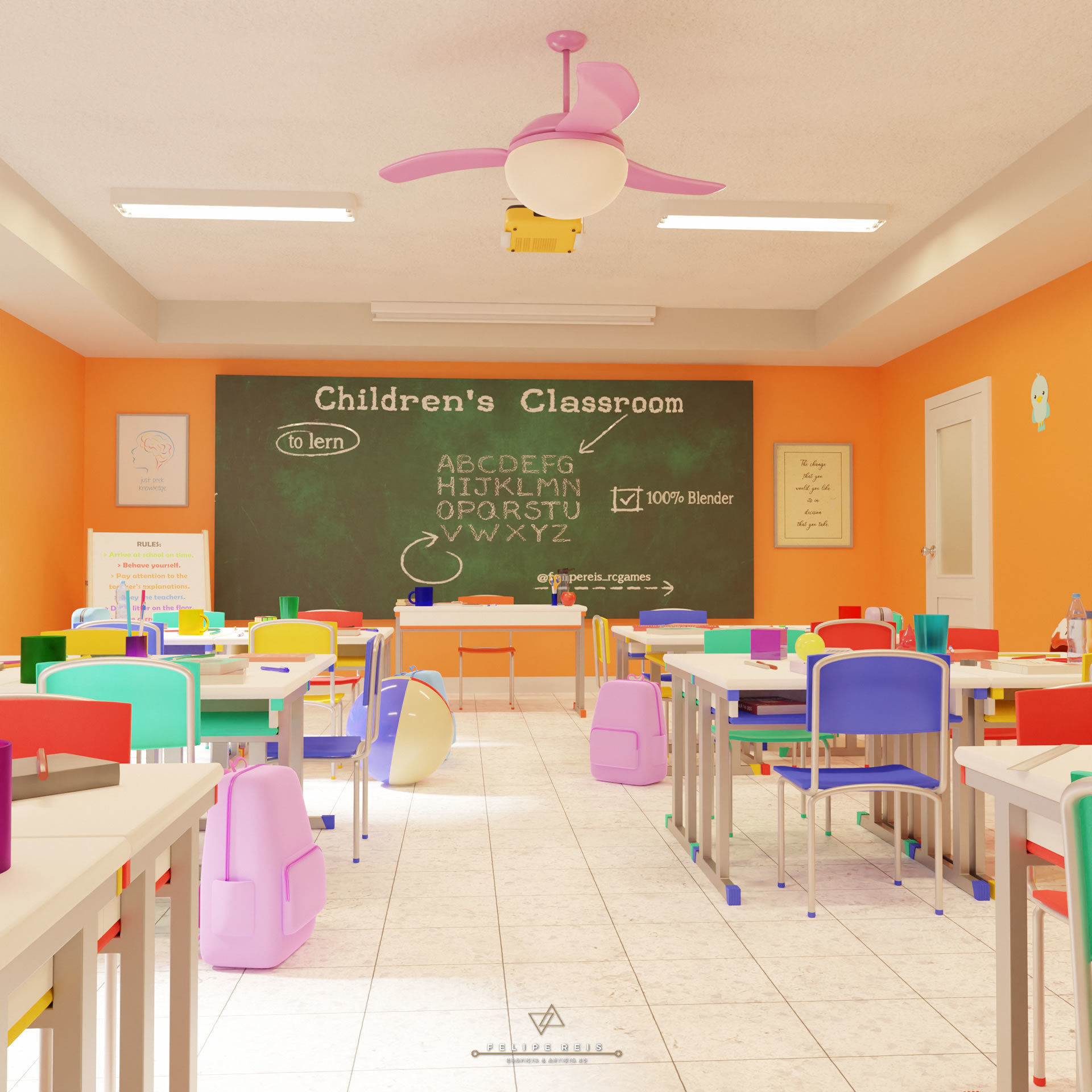 CHIDRENS CLASSROOM LOW POLY SCENE Low-poly 3D model_4