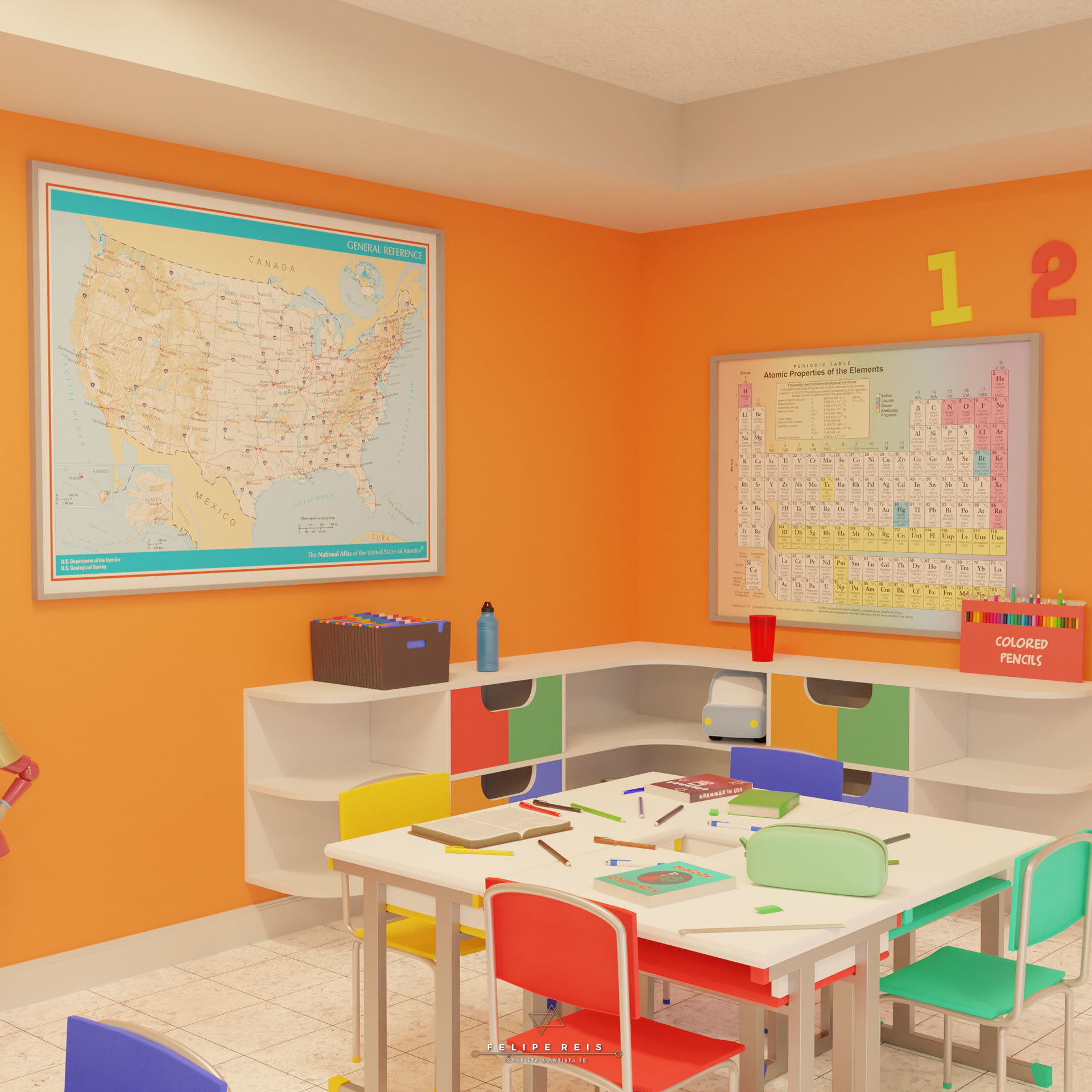 CHIDRENS CLASSROOM LOW POLY SCENE Low-poly 3D model_8