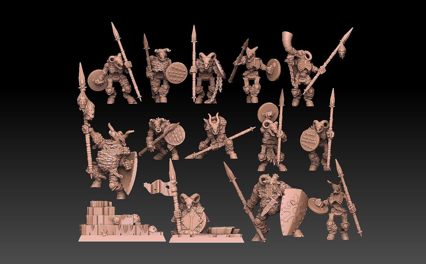Undead Beastmen Light Spearmen 3D print model_2
