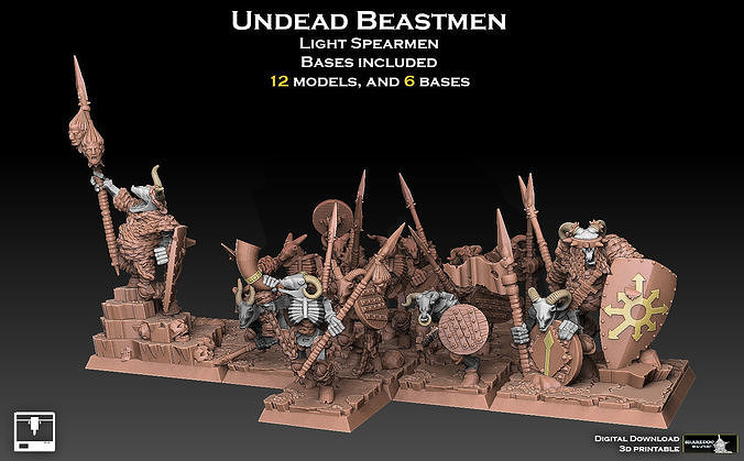 Undead Beastmen Light Spearmen 3D print model
