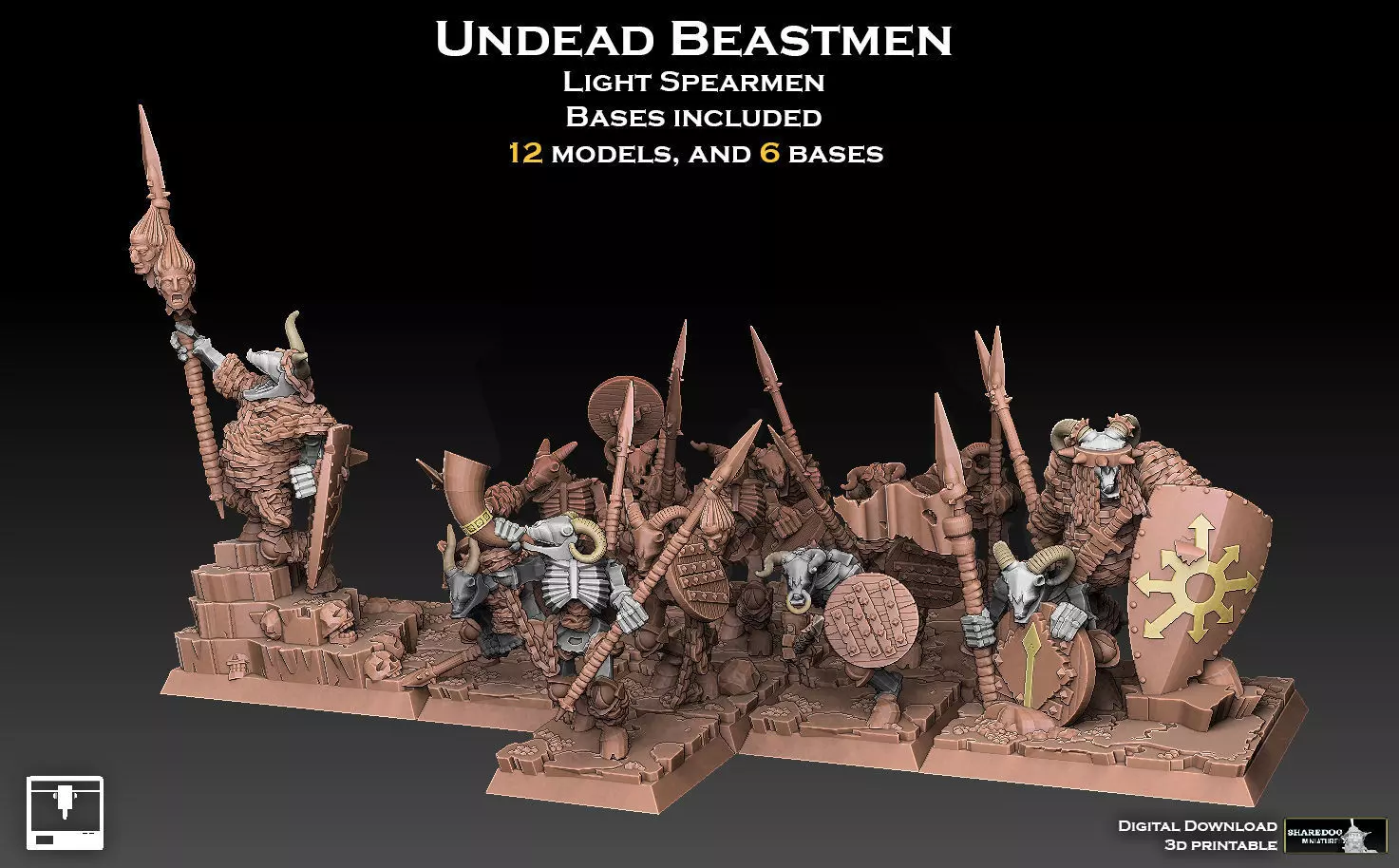 Undead Beastmen Light Spearmen 3D print model_0