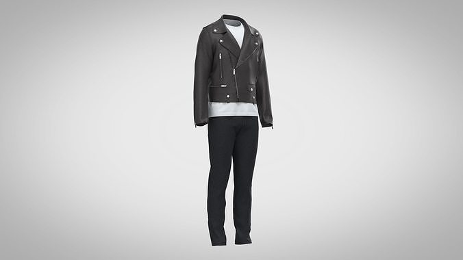 Leather Biker Jacket Outfit 3D model