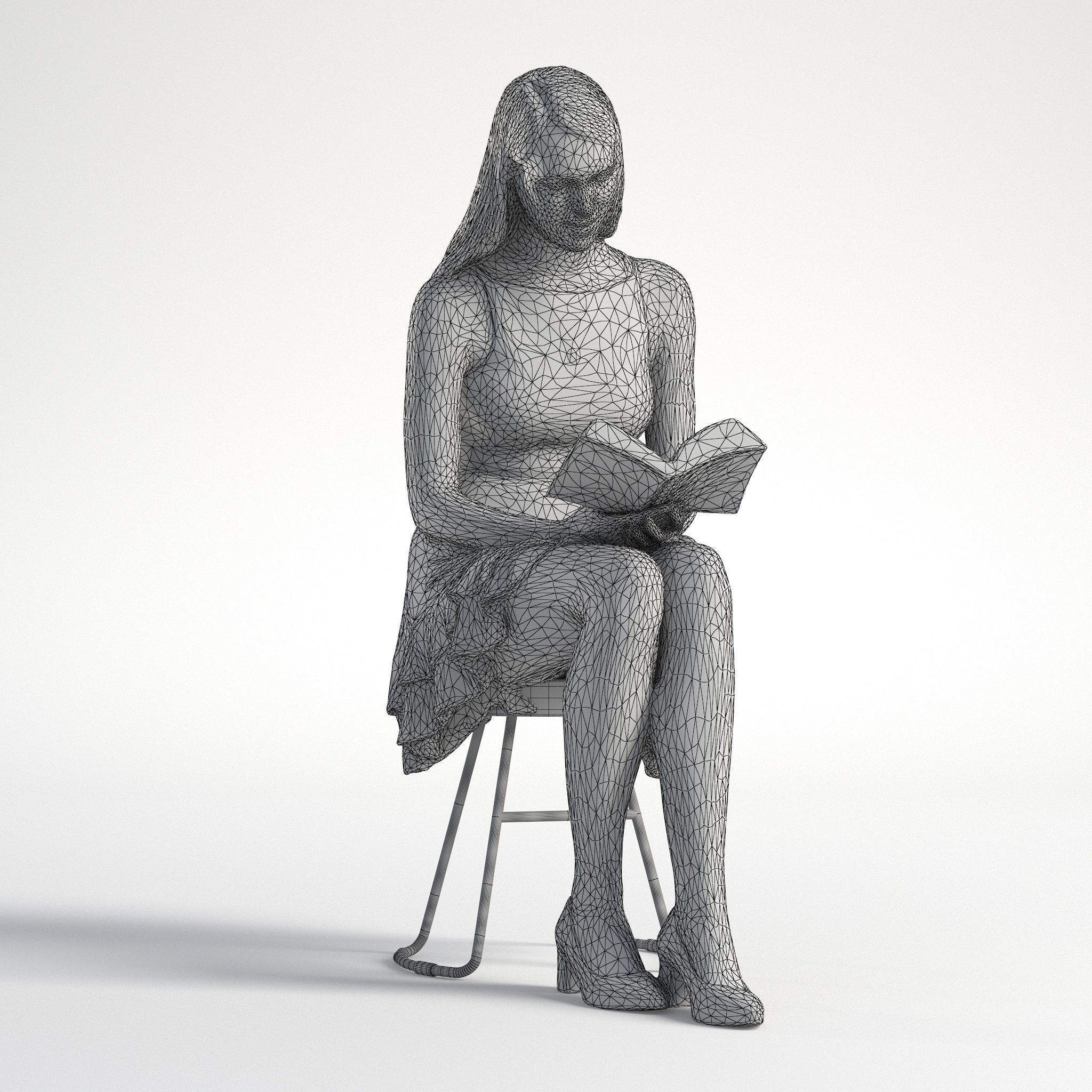 Woman Casual Sitting Reading Low poly Grace 2234 3D model_9