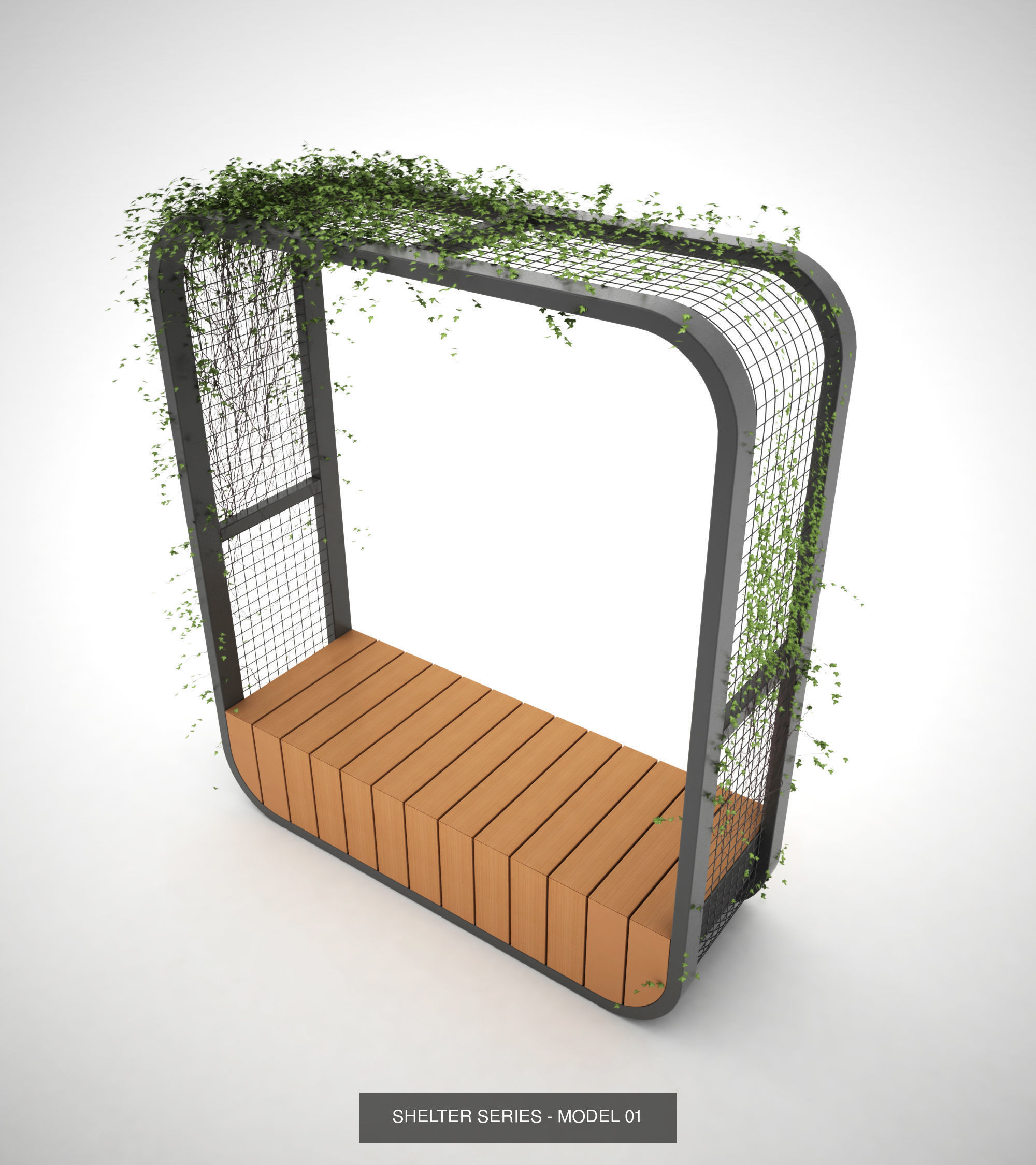 Bench with shelter all series 3D Model Collection_12