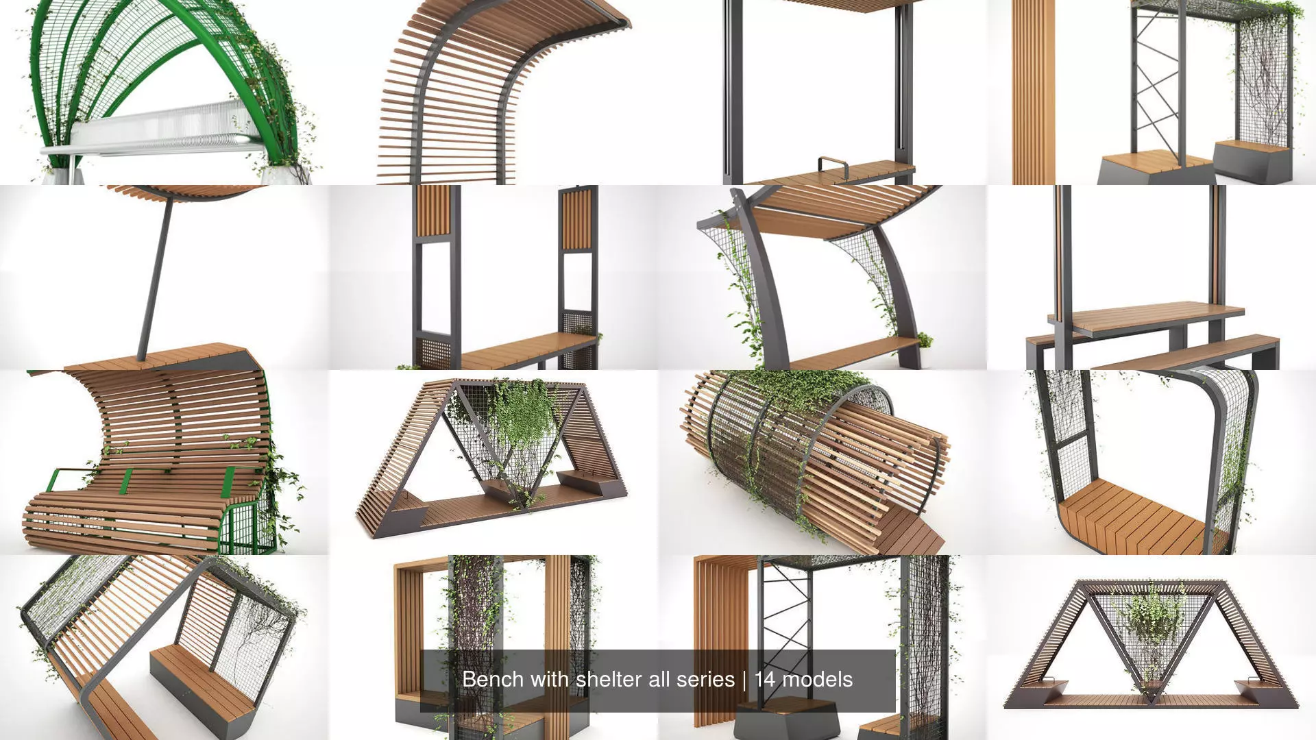 Bench with shelter all series 3D Model Collection_0