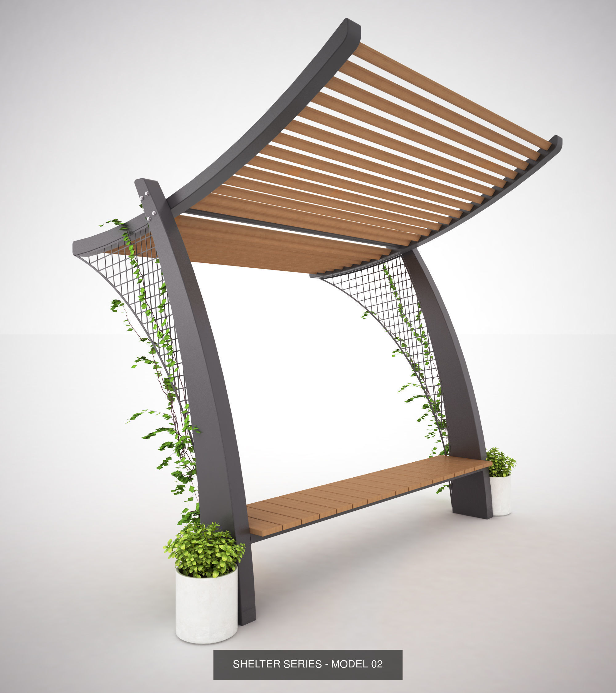 Bench with shelter all series 3D Model Collection_7
