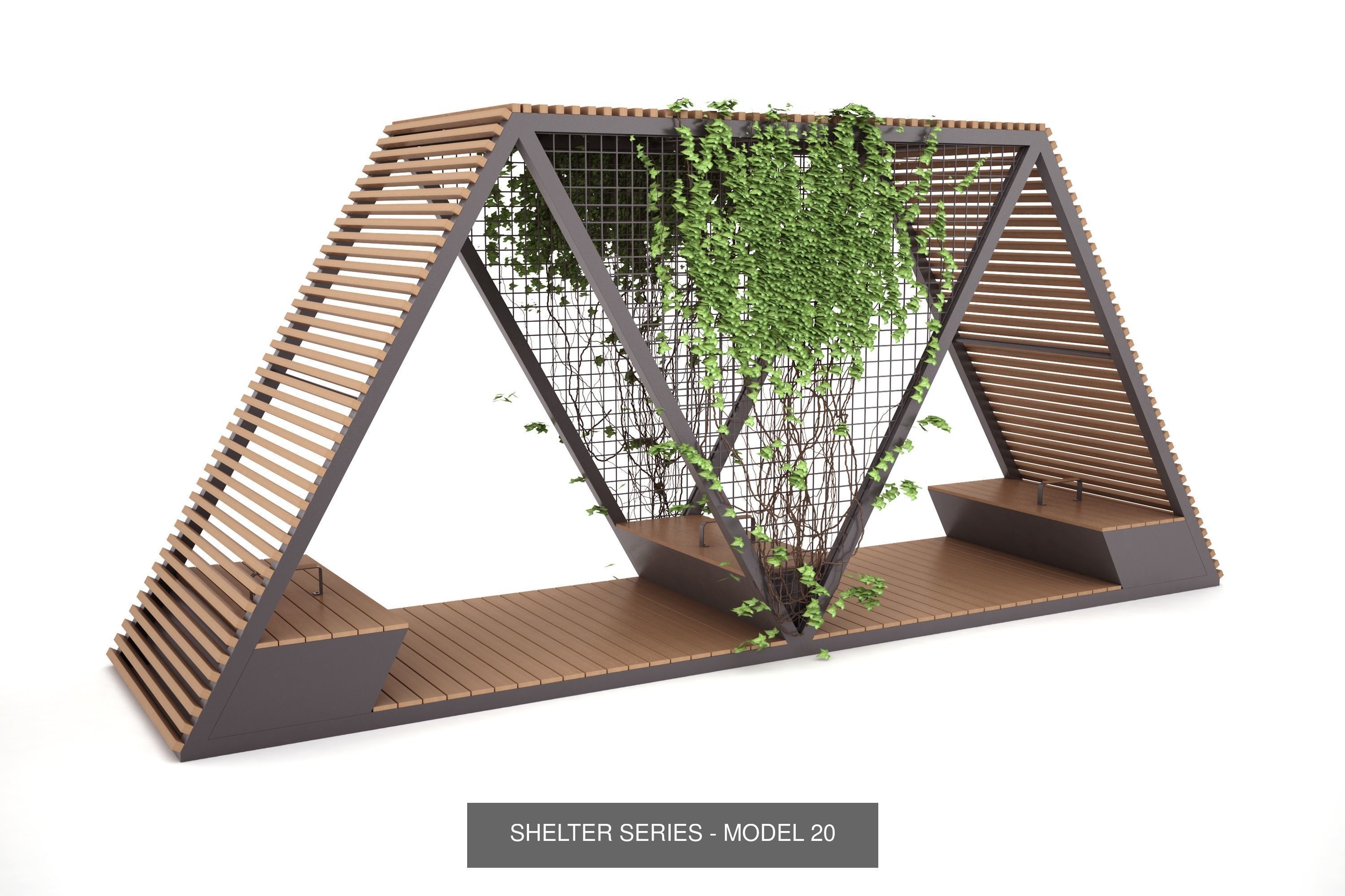 Bench with shelter all series 3D Model Collection_10
