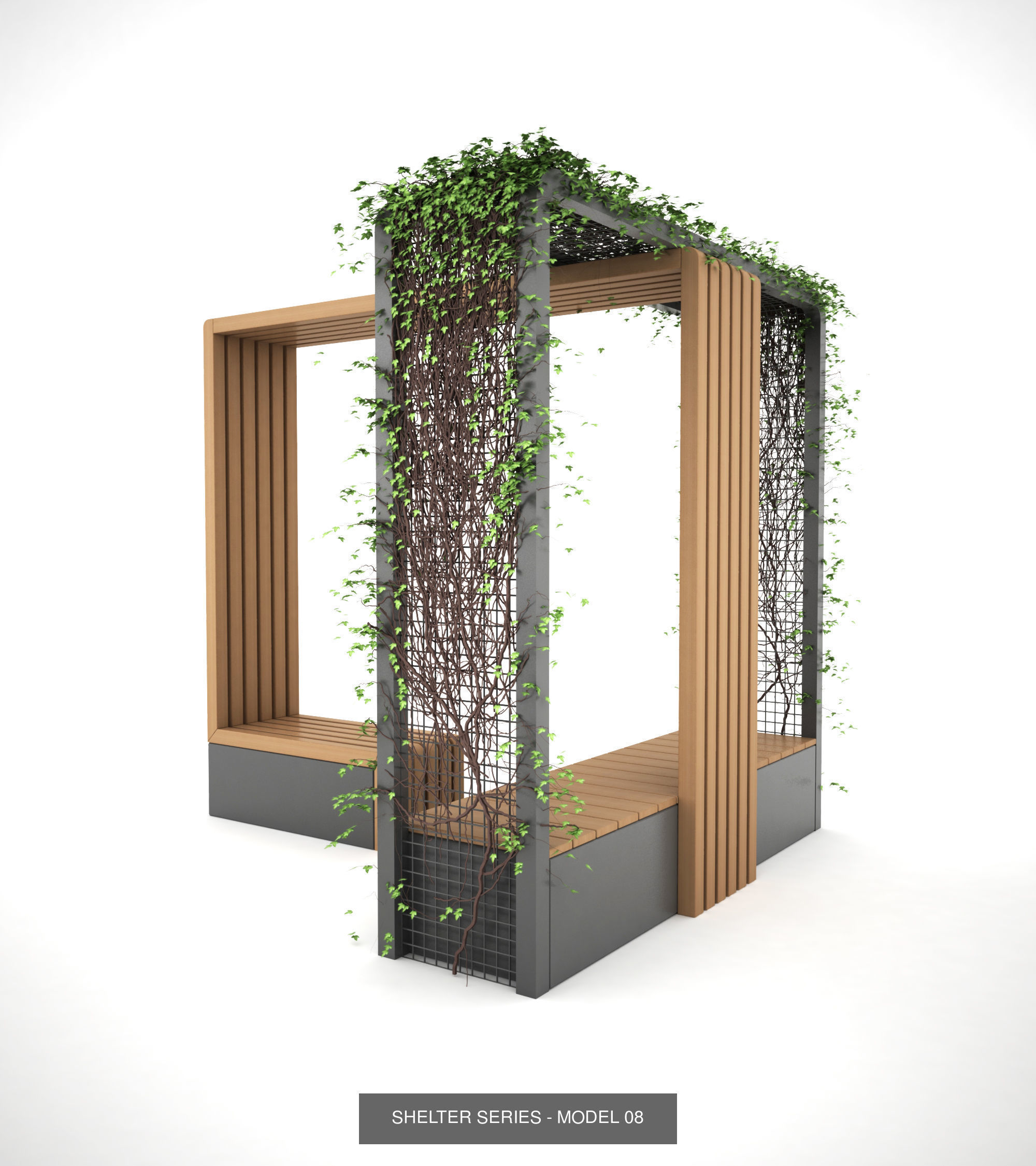 Bench with shelter all series 3D Model Collection_14