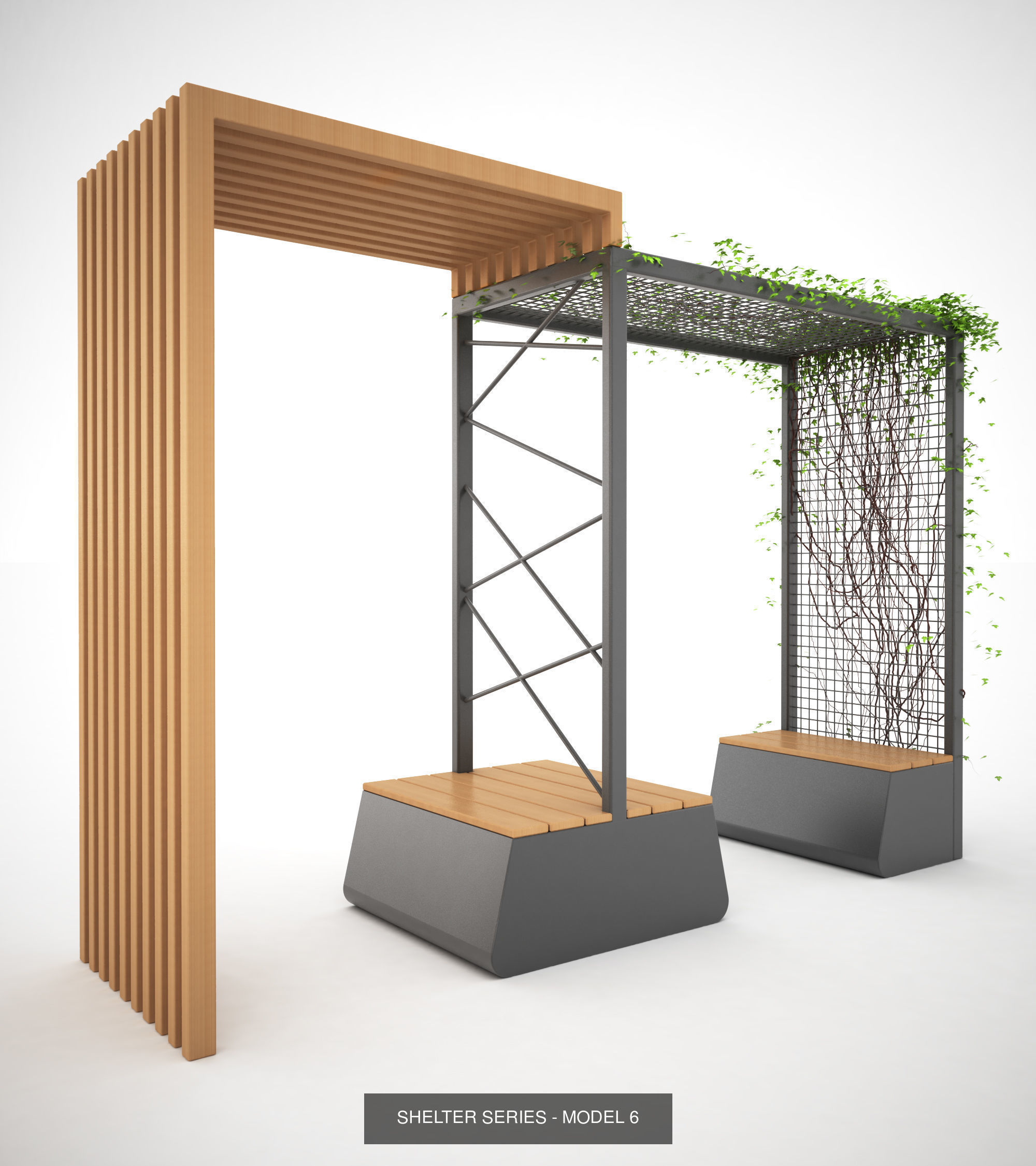 Bench with shelter all series 3D Model Collection_4