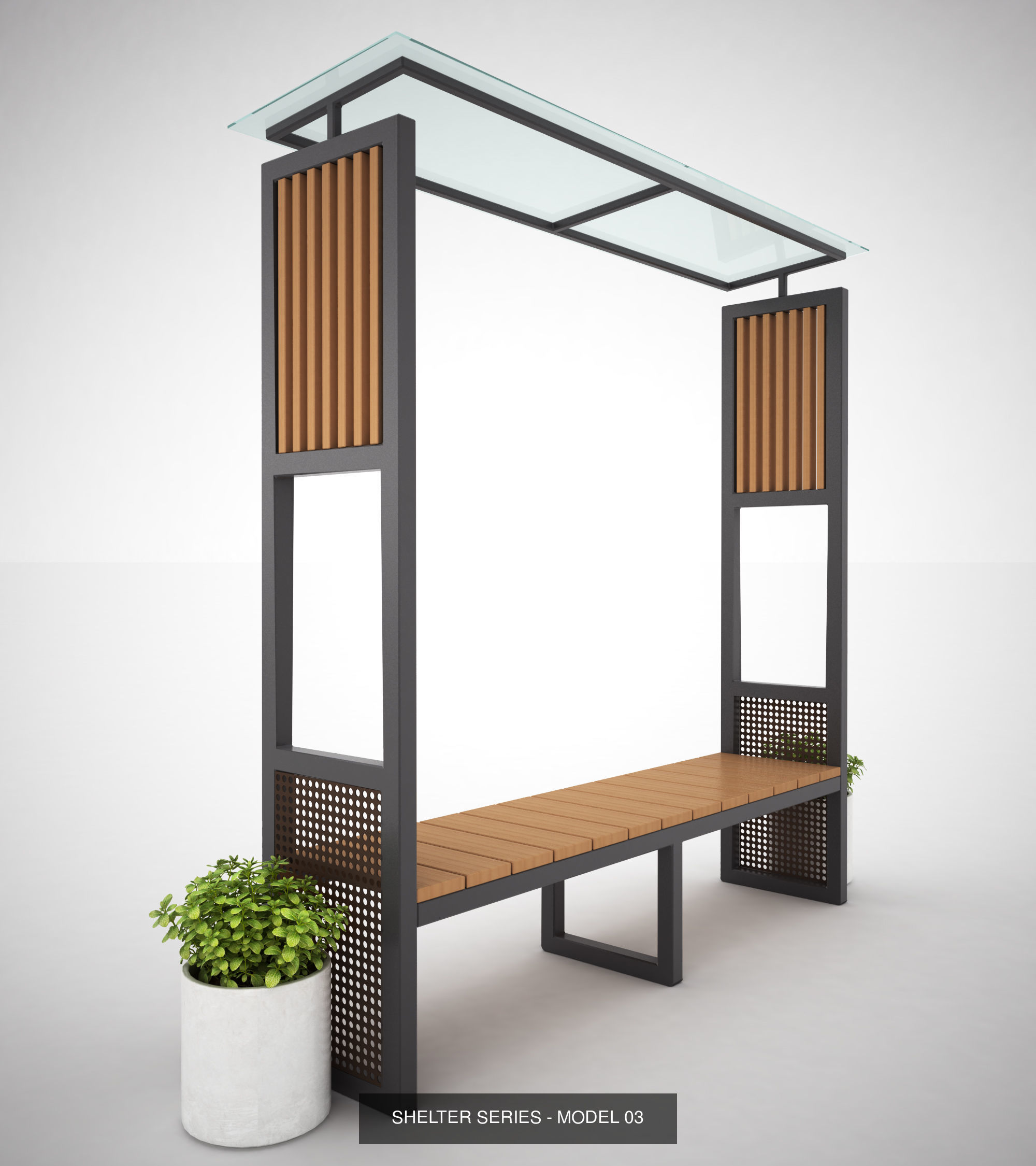 Bench with shelter all series 3D Model Collection_6