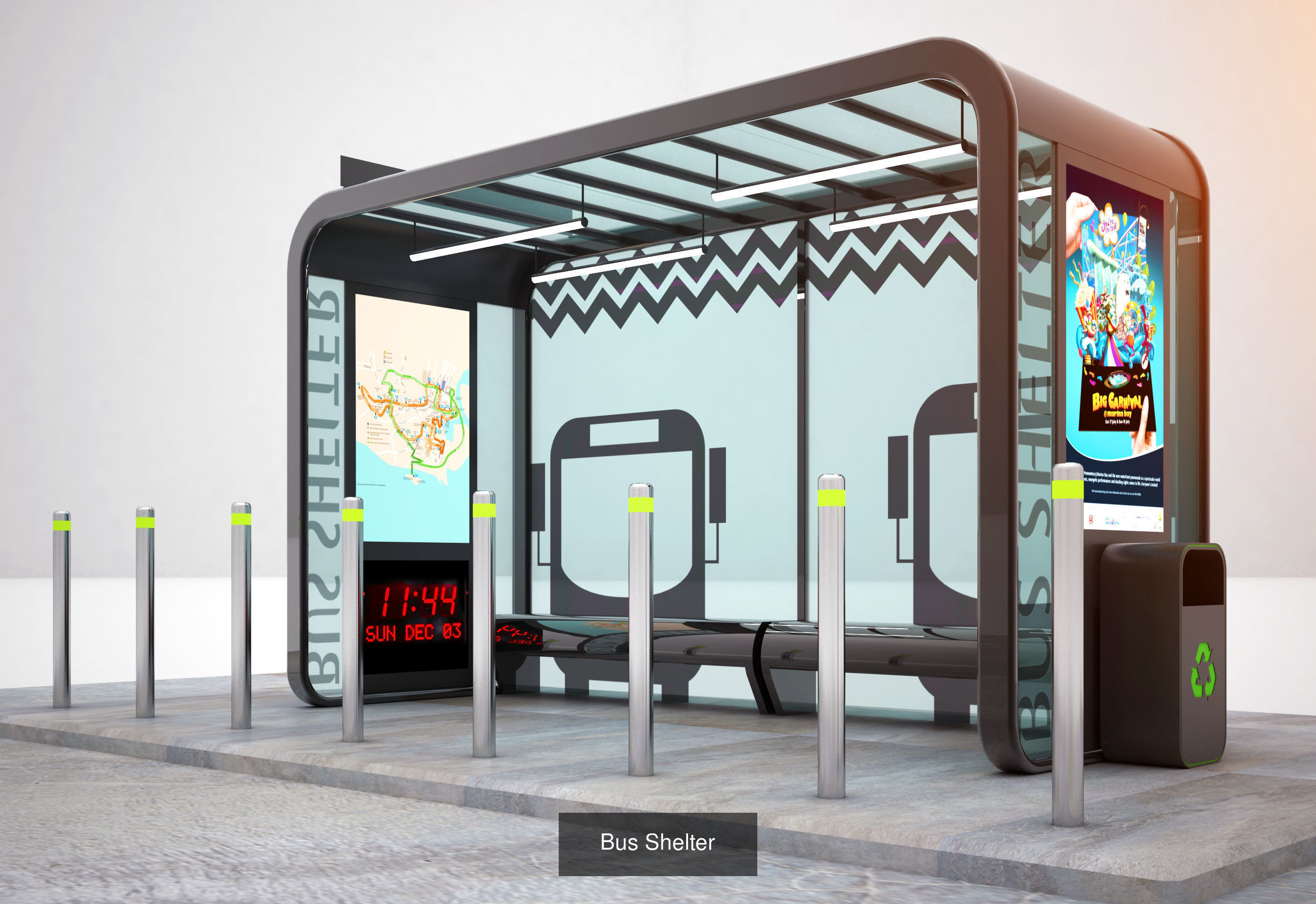 Bus and Taxi Shelter 3D Model Collection_1