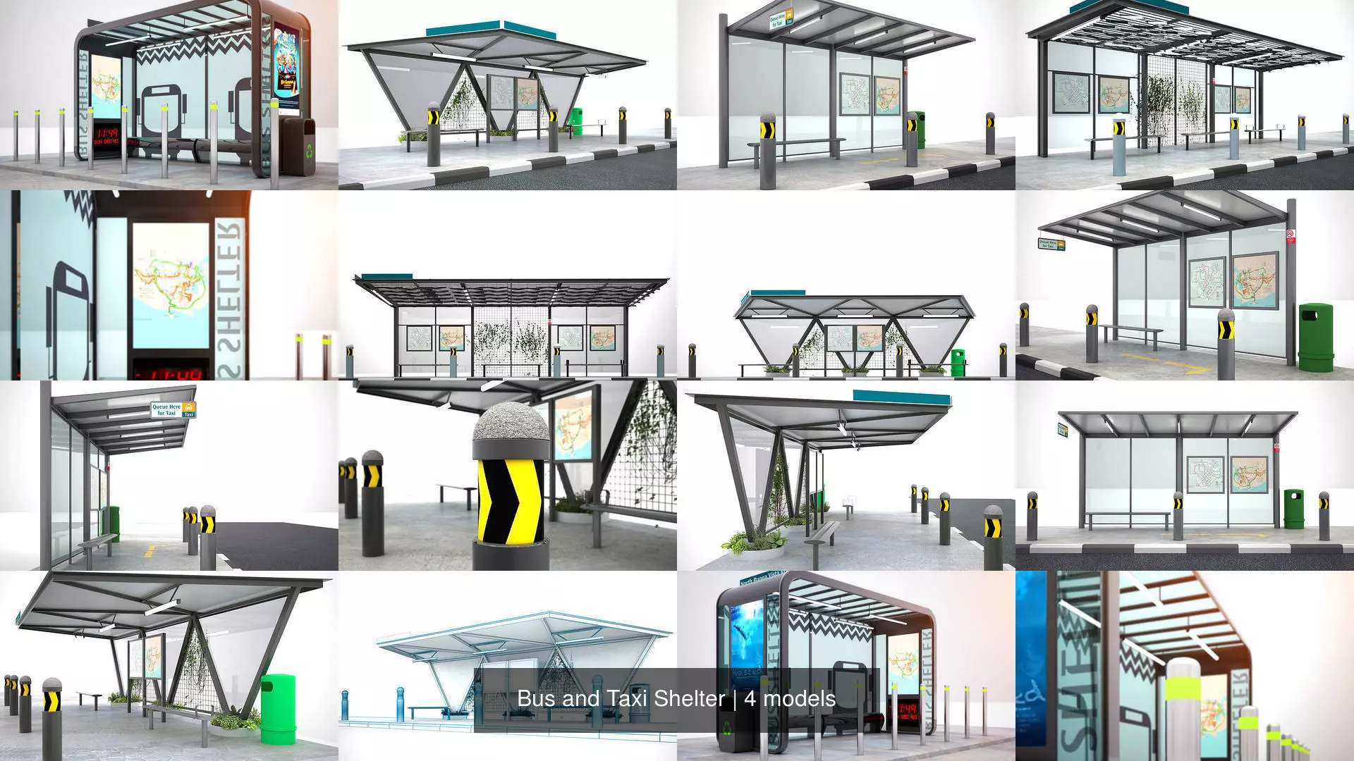 Bus and Taxi Shelter 3D Model Collection_0