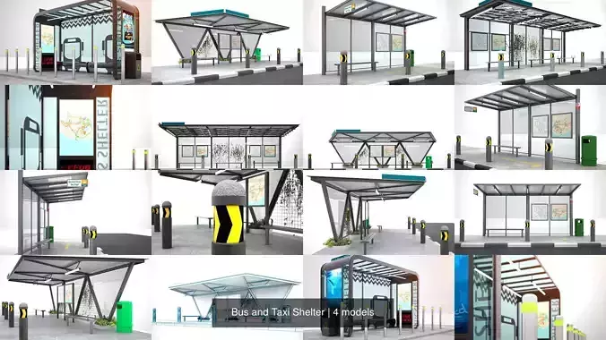 Bus and Taxi Shelter 3D Model Collection Bus and Taxi Shelter 3D Model Collection