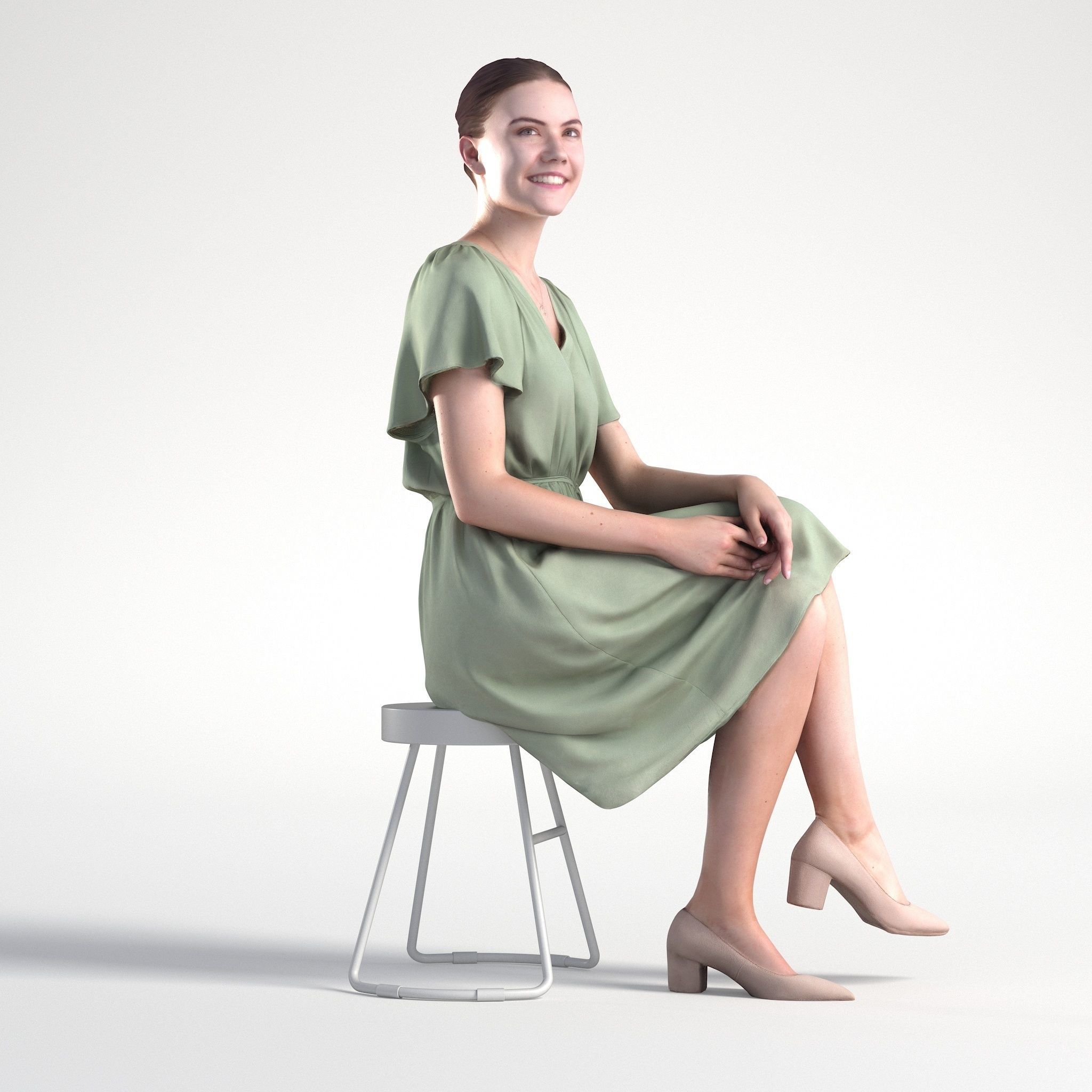 Woman Business in Dress Sitting Office Low poly Maddie 2169 3D model_1