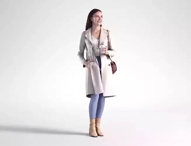 Woman Walking with Coffee Cup Low poly Maddie 2195