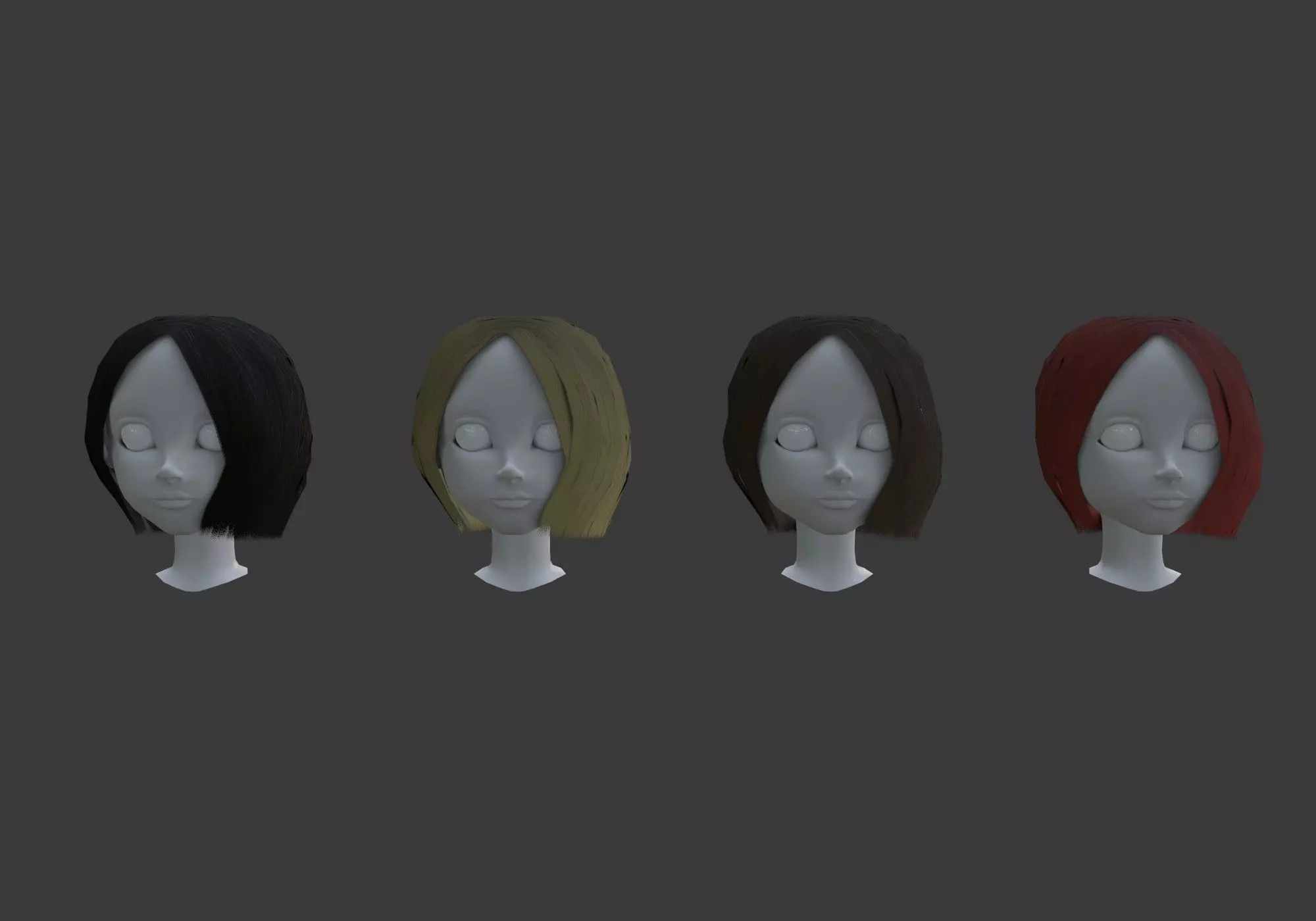 low poly hairstyle in 4 colors 3D model_0