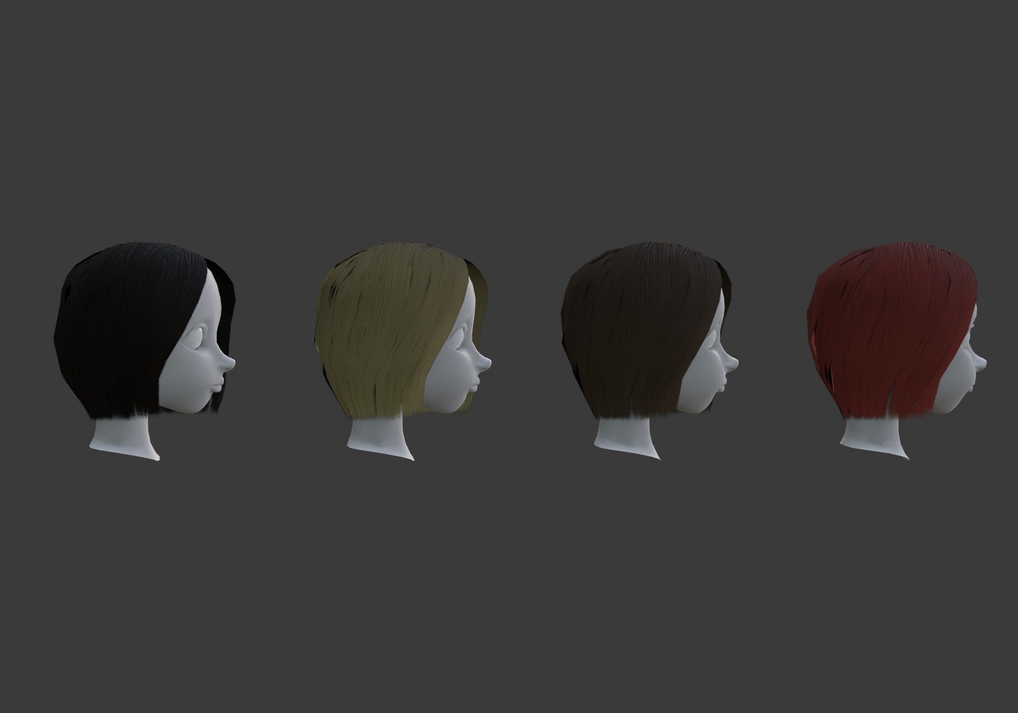low poly hairstyle in 4 colors 3D model_2