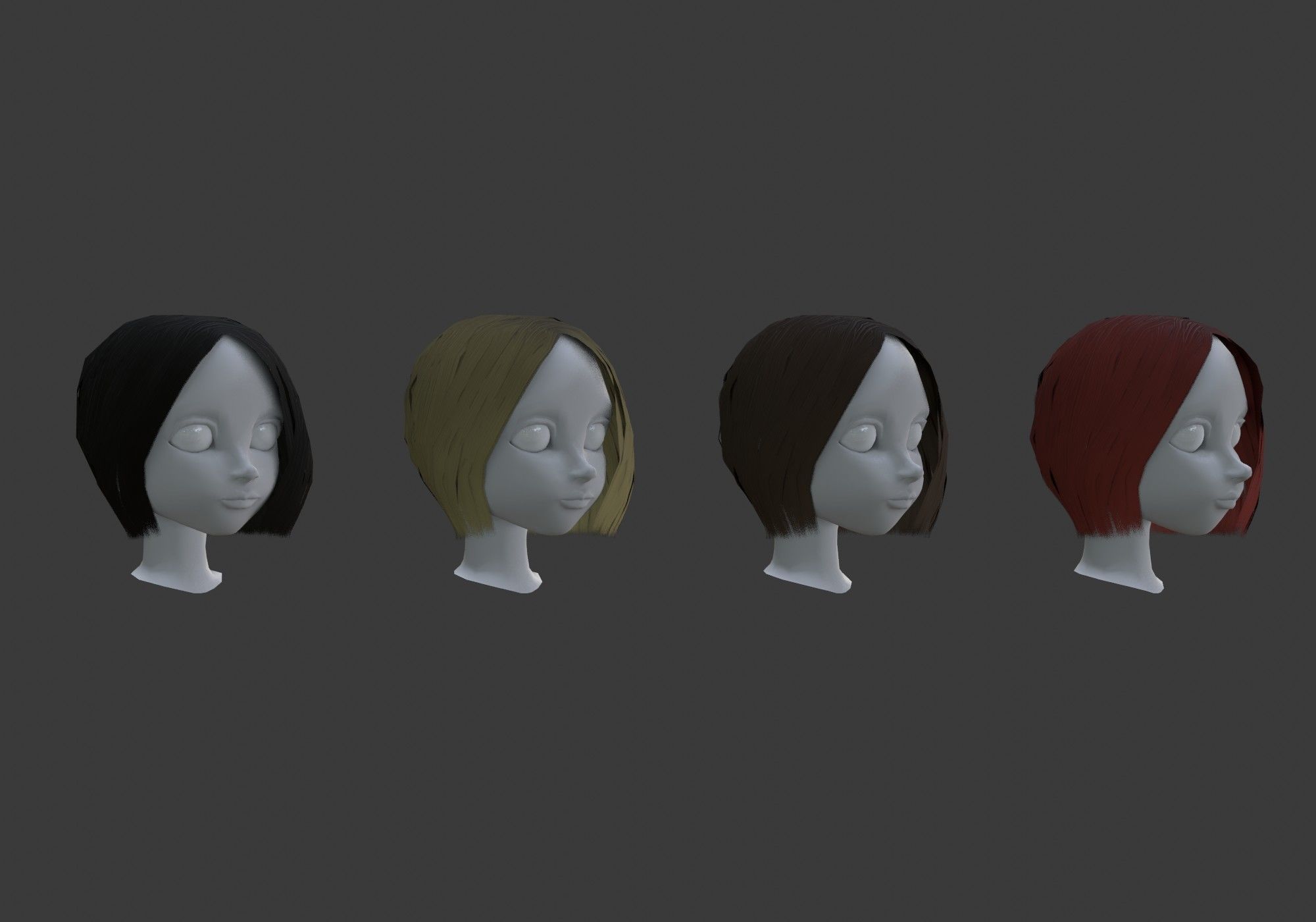 low poly hairstyle in 4 colors 3D model_1
