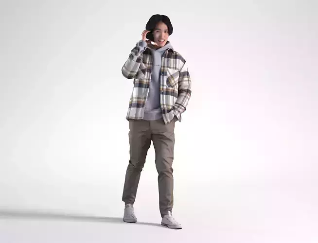 Man Winter Outfit Walking with Phone Street Low poly Chris 2353