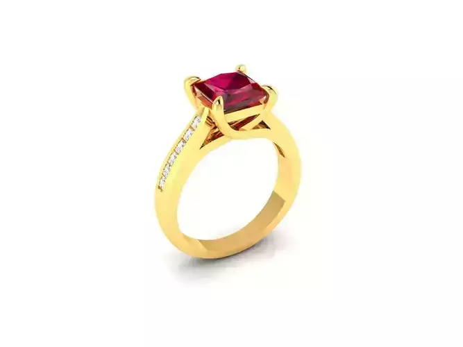 Solitaire Engagement Wedding Women Princess Stone Ring 3D print model
